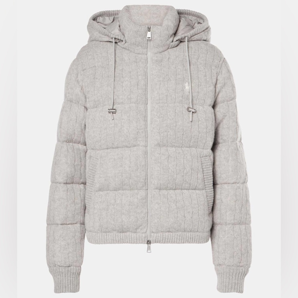 Polo Ralph Lauren Cable-knit wool and cashmere down jacket gray Size Large NWT - Picture 4 of 14